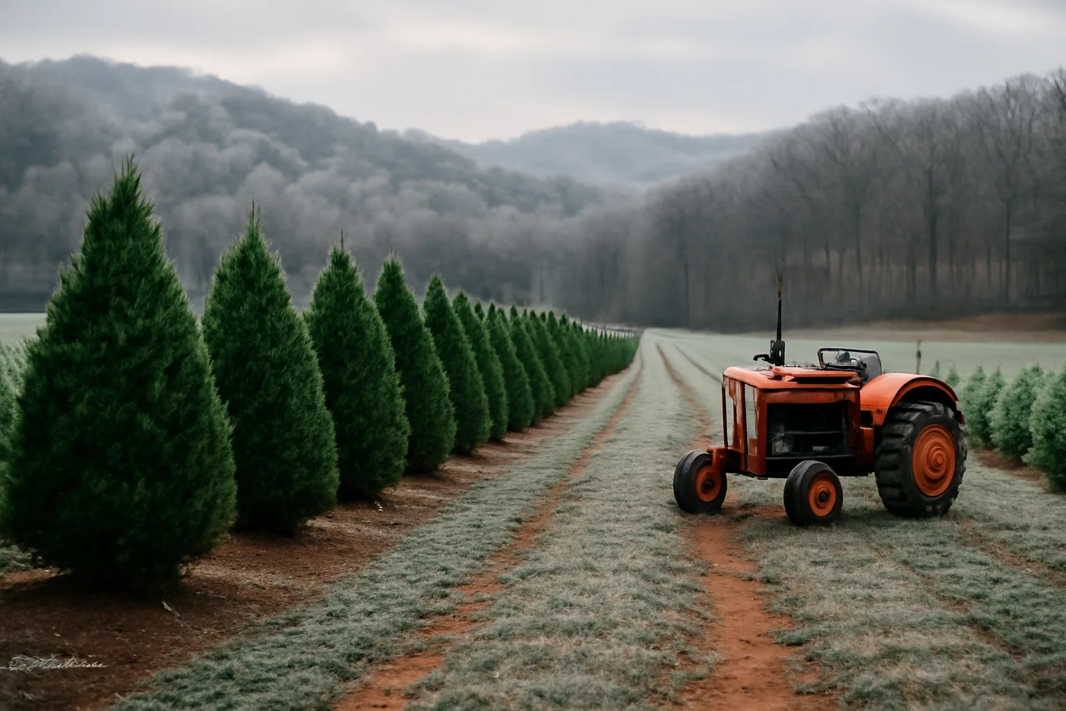 Sheared Christmas trees on red clay in north Georgia winter