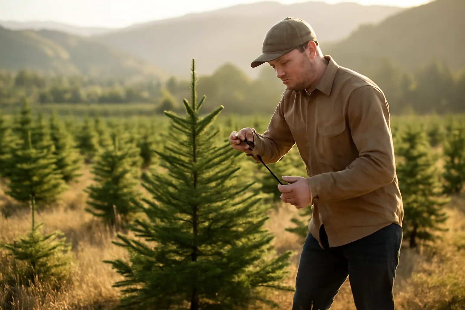 Young Christmas tree farm in California foothills